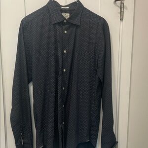 Hartford Slim Fit Dark Blue Button-Down Shirt 100% Cotton Star Pattern Size L